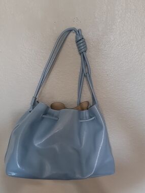 Soft Drawstring Shoulder Bag in Light Blue